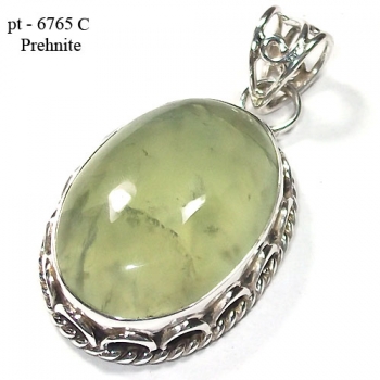 Apple green prehnite pure silver pendant